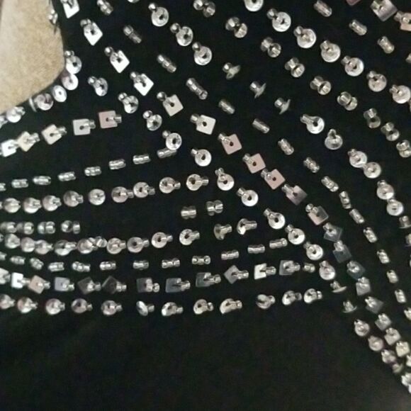 Betsy and Adam jeweled halter formal gown Black with sequined and jewels - Picture 15 of 16